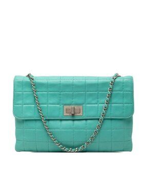Chanel 2.55 Choco Bar Chain Shoulder Bag Turquoise Blue Lambskin